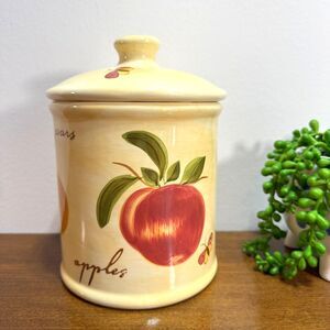 Pier 1 Cookie Jar Canister with Lid Fruit Pattern Provence 5.5" diameter 7.5" Ta
